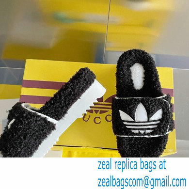 Gucci x adidas shearling platform sandals Black 2022 - Click Image to Close
