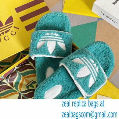 Gucci x adidas shearling platform sandals Blue 2022 - Click Image to Close