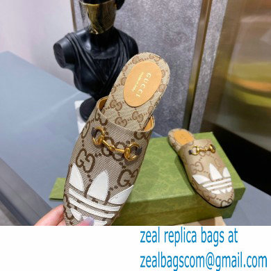 Gucci x adidas women's Trefoil slipper 702211 Jumbo GG Beige 2022