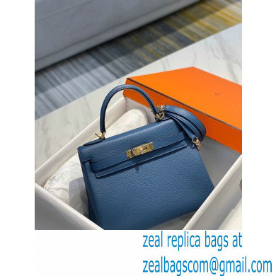 Hermes Kelly 28cm/32cm Bag In clemence Leather With Gold Hardware bleu agate