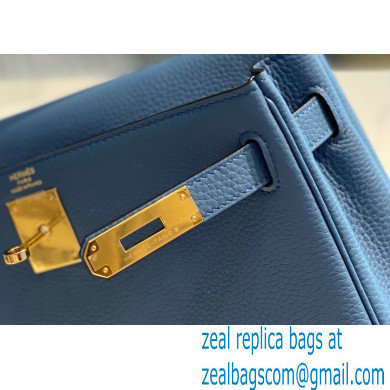 Hermes Kelly 28cm/32cm Bag In clemence Leather With Gold Hardware bleu agate