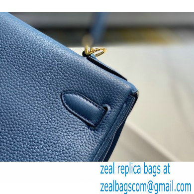 Hermes Kelly 28cm/32cm Bag In clemence Leather With Gold Hardware bleu agate - Click Image to Close