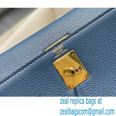 Hermes Kelly 28cm/32cm Bag In clemence Leather With Gold Hardware bleu agate