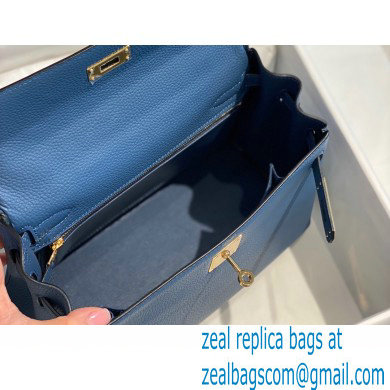 Hermes Kelly 28cm/32cm Bag In clemence Leather With Gold Hardware bleu agate - Click Image to Close