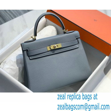 Hermes Kelly 28cm/32cm Bag In clemence Leather With Gold Hardware bleu lin