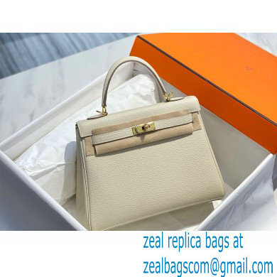 Hermes Kelly 28cm/32cm Bag In clemence Leather With Gold Hardware creamy