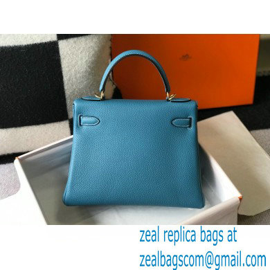 Hermes Kelly 28cm/32cm Bag In clemence Leather With Gold Hardware denim blue