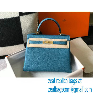 Hermes Kelly 28cm/32cm Bag In clemence Leather With Gold Hardware denim blue