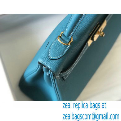 Hermes Kelly 28cm/32cm Bag In clemence Leather With Gold Hardware denim blue