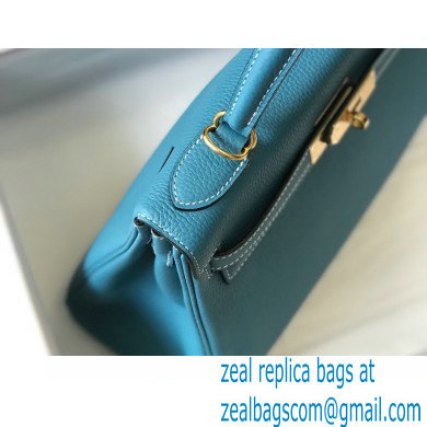 Hermes Kelly 28cm/32cm Bag In clemence Leather With Gold Hardware denim blue - Click Image to Close