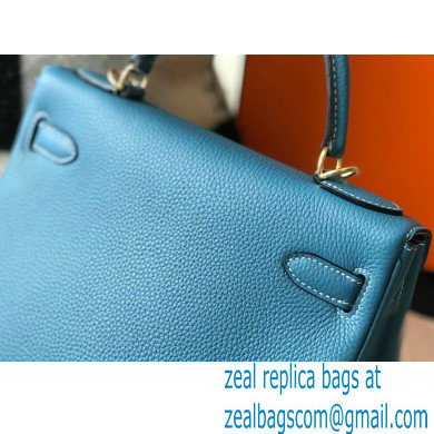 Hermes Kelly 28cm/32cm Bag In clemence Leather With Gold Hardware denim blue