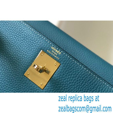 Hermes Kelly 28cm/32cm Bag In clemence Leather With Gold Hardware denim blue