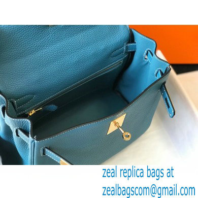 Hermes Kelly 28cm/32cm Bag In clemence Leather With Gold Hardware denim blue - Click Image to Close