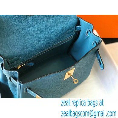 Hermes Kelly 28cm/32cm Bag In clemence Leather With Gold Hardware denim blue