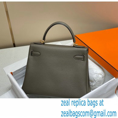 Hermes Kelly 28cm/32cm Bag In clemence Leather With Gold Hardware gris etain