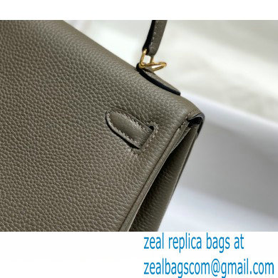 Hermes Kelly 28cm/32cm Bag In clemence Leather With Gold Hardware gris etain