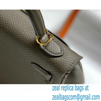 Hermes Kelly 28cm/32cm Bag In clemence Leather With Gold Hardware gris etain