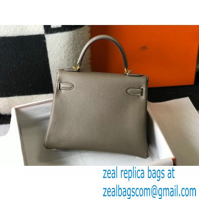 Hermes Kelly 28cm/32cm Bag In clemence Leather With Gold Hardware gris tourterelle - Click Image to Close