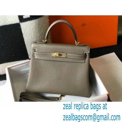 Hermes Kelly 28cm/32cm Bag In clemence Leather With Gold Hardware gris tourterelle