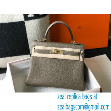 Hermes Kelly 28cm/32cm Bag In clemence Leather With Gold Hardware gris tourterelle - Click Image to Close