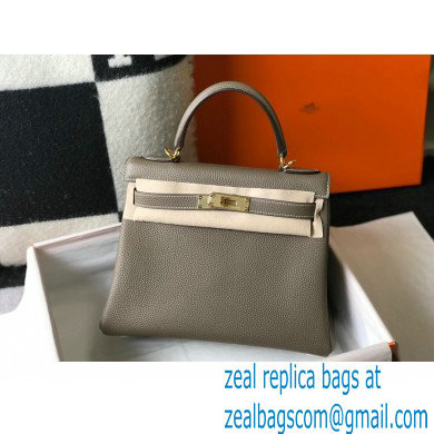 Hermes Kelly 28cm/32cm Bag In clemence Leather With Gold Hardware gris tourterelle