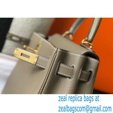 Hermes Kelly 28cm/32cm Bag In clemence Leather With Gold Hardware gris tourterelle - Click Image to Close
