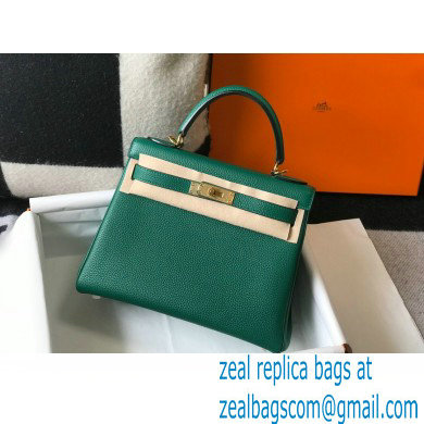 Hermes Kelly 28cm/32cm Bag In clemence Leather With Gold Hardware malachite