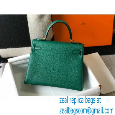 Hermes Kelly 28cm/32cm Bag In clemence Leather With Gold Hardware malachite