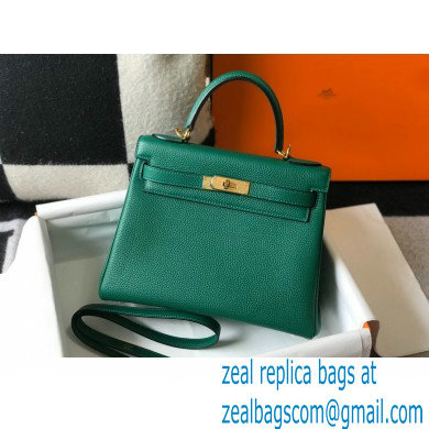 Hermes Kelly 28cm/32cm Bag In clemence Leather With Gold Hardware malachite - Click Image to Close