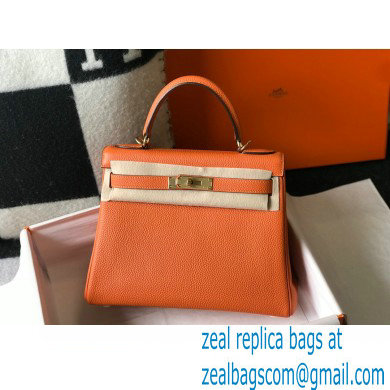 Hermes Kelly 28cm/32cm Bag In clemence Leather With Gold Hardware orange - Click Image to Close