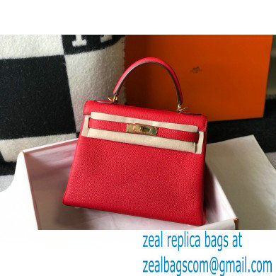 Hermes Kelly 28cm/32cm Bag In clemence Leather With Gold Hardware red - Click Image to Close