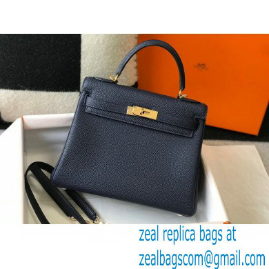 Hermes Kelly 28cm/32cm Bag In clemence Leather With Gold Hardware royal blue