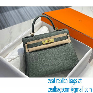 Hermes Kelly 28cm/32cm Bag In clemence Leather With Gold Hardware vert amande