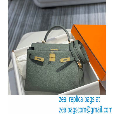 Hermes Kelly 28cm/32cm Bag In clemence Leather With Gold Hardware vert amande