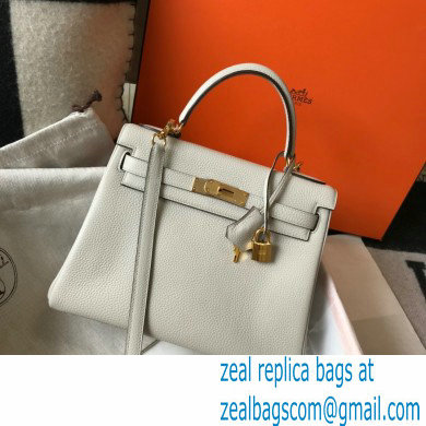 Hermes Kelly 28cm/32cm Bag In clemence Leather With Gold Hardware white