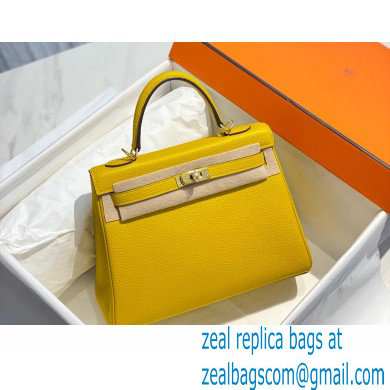 Hermes Kelly 28cm/32cm Bag In clemence Leather With Gold Hardware yellow - Click Image to Close