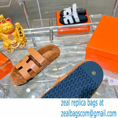 Hermes woolskin lining Chypre sandals Leather Brown 2022 - Click Image to Close