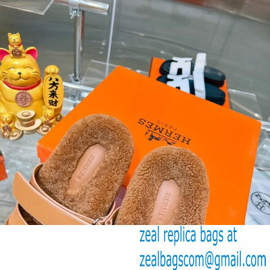 Hermes woolskin lining Chypre sandals Leather Brown 2022