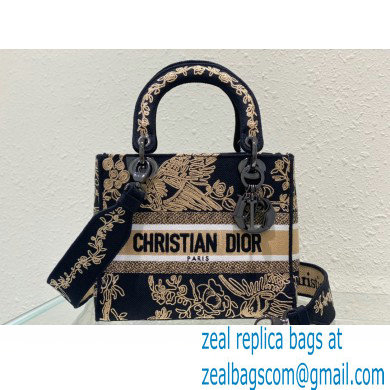 Lady Dior Medium D-Lite Bag in Black Multicolor Cornely-Effect Dior Jardin d'Hiver Embroidery 2022