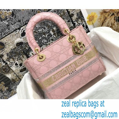 Lady Dior Medium D-Lite Bag in Cannage Embroidery Crystal Pink 2022 - Click Image to Close