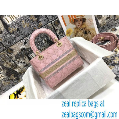 Lady Dior Medium D-Lite Bag in Cannage Embroidery Crystal Pink 2022 - Click Image to Close