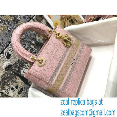 Lady Dior Medium D-Lite Bag in Cannage Embroidery Crystal Pink 2022 - Click Image to Close