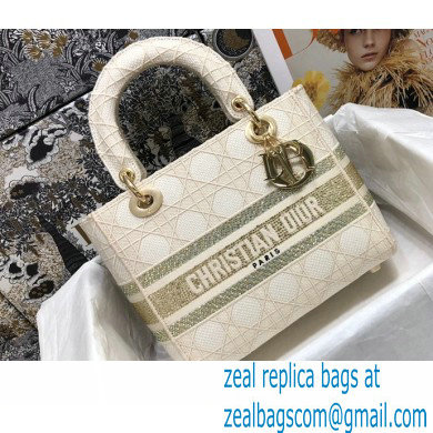 Lady Dior Medium D-Lite Bag in Cannage Embroidery Crystal White 2022