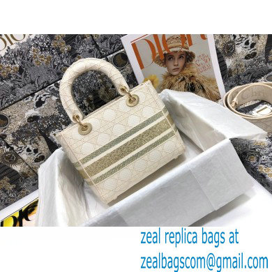 Lady Dior Medium D-Lite Bag in Cannage Embroidery Crystal White 2022