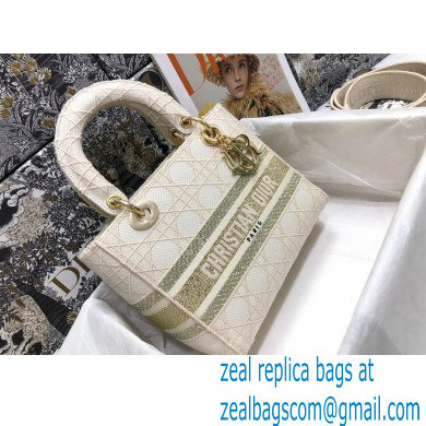 Lady Dior Medium D-Lite Bag in Cannage Embroidery Crystal White 2022