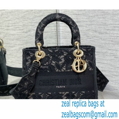 Lady Dior Medium D-Lite Bag in Macrame-Effect Embroidery Black 2022