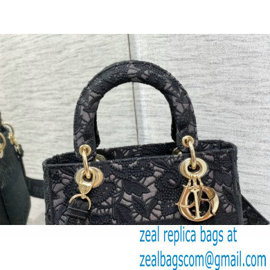 Lady Dior Medium D-Lite Bag in Macrame-Effect Embroidery Black 2022