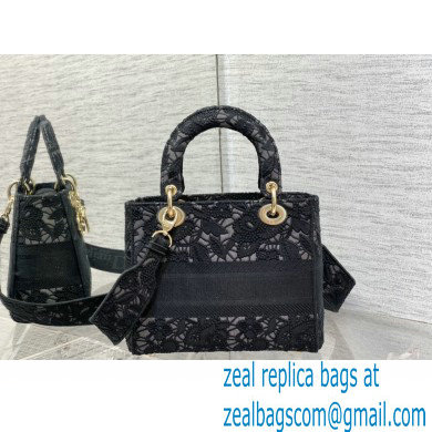 Lady Dior Medium D-Lite Bag in Macrame-Effect Embroidery Black 2022