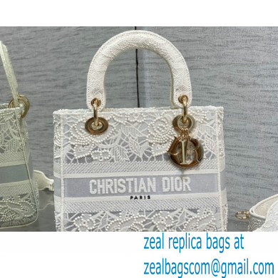 Lady Dior Medium D-Lite Bag in Macrame-Effect Embroidery White 2022 - Click Image to Close