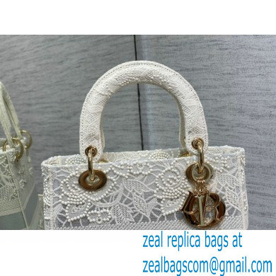 Lady Dior Medium D-Lite Bag in Macrame-Effect Embroidery White 2022 - Click Image to Close